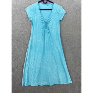 Fresh Produce Dress Womens XS Blue Ruched V Neck A Line Short Sleeve USA Made